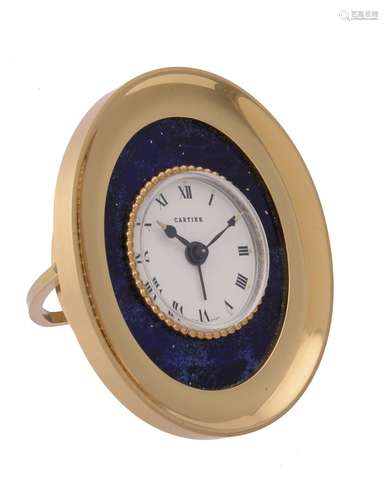 Cartier, Gilt metal and lapis lazuli desk clock