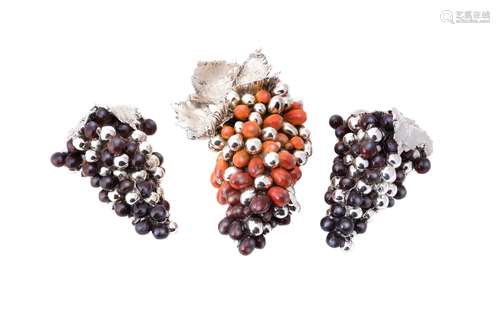 Three Italian silver electro-formed over resin bunches of grapes by Laminato AG