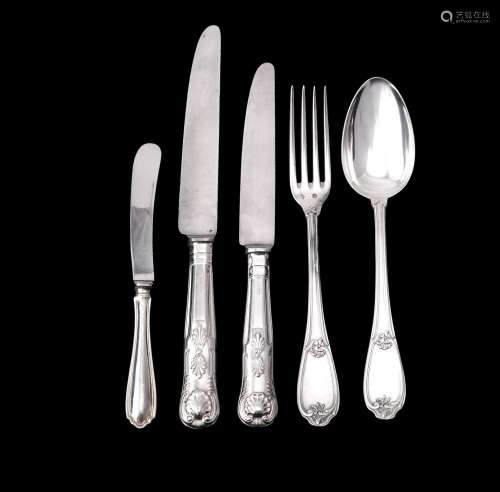 A set of twelve French silver coloured dessert spoons and forks by Henin & Cie.