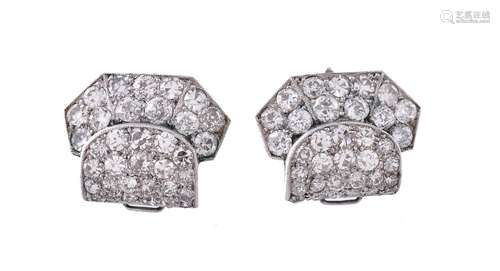 A pair of Art Deco diamond ear clips