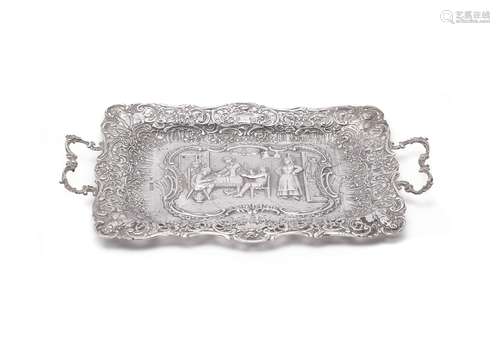 A Dutch silver twin handled shaped rectangular tray