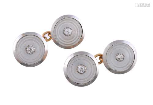 A pair of early 20th century diamond and mother of pearl double sided cufflinks