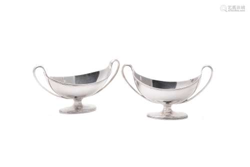 A pair of George III silver navette salts by Henry Chawner