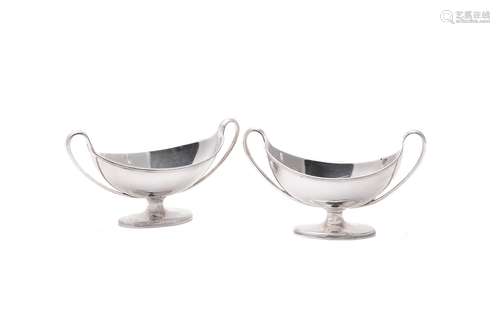 A pair of George III silver navette salts by Henry Chawner