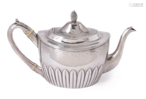 A George III silver oval tea pot by Peter, Ann & William Bateman