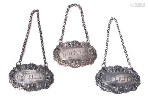 Three William IV silver wine labels by Matthew Bolton