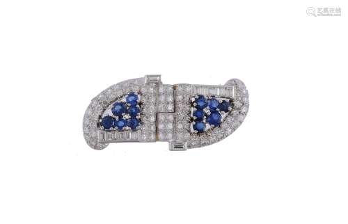 A sapphire and diamond plaque brooch