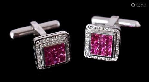 A pair of ruby and diamond cufflinks