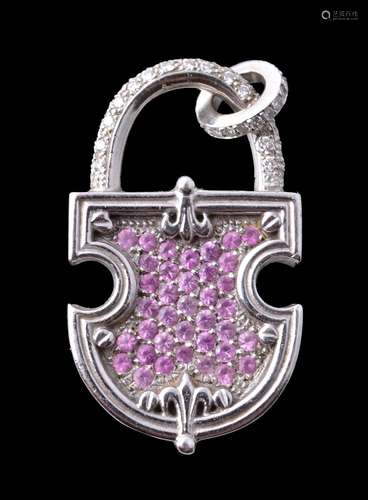 An 18 carat gold diamond and pink sapphire pendant