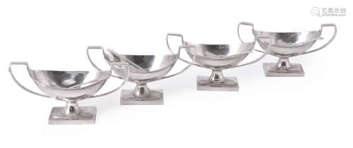 A set of four Scottish George IV silver oval pedestal salts