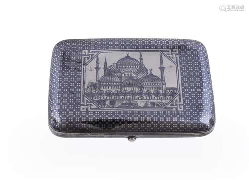 A Turkish silver and niello rounded rectangular pocket box