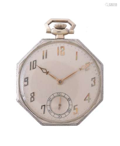 H. W. Wheeler, White gold coloured octagonal keyless wind pocket watch, no. 3991