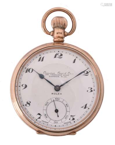 Camerer Cuss & Co., 9 carat gold open face keyless wind pocket watch