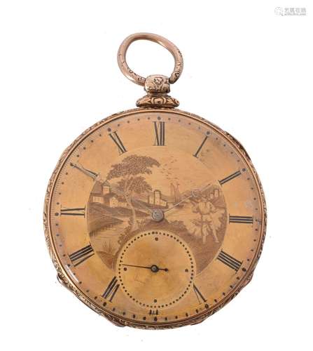 Unsigned, Gold coloured open face pocket watch