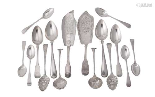 A collection of George III and later silver flatware