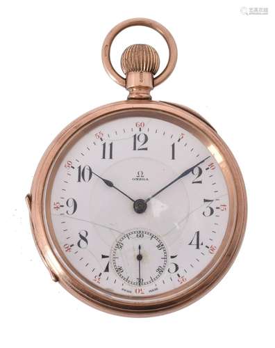 Omega, 9 carat gold open face keyless wind pocket watch