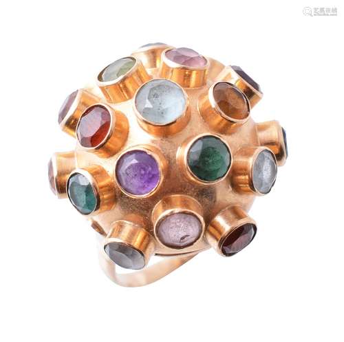 A 1970s multi gem set Sputnik style dress ring