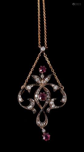 An Edwardian diamond and ruby pendant