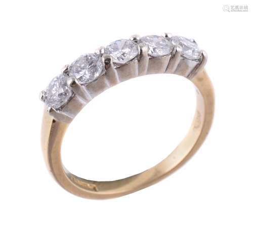 An 18 carat gold diamond five stone ring