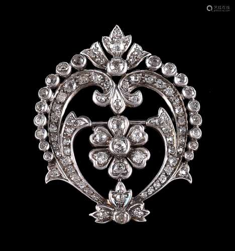 A diamond foliate plaque brooch