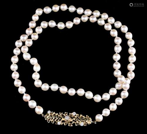 A cultured pearl and diamond necklace