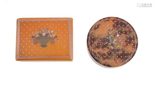 Two early 19th century blonde tortoiseshell and mixed metals piqué bonbonnieres