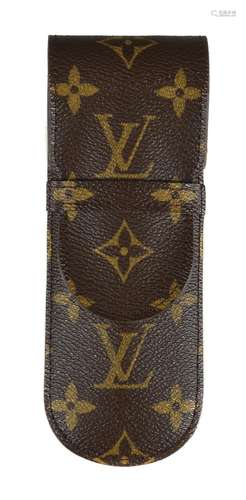 Louis Vuitton, a black lacquer rollerball pen and leather monogram pen holder