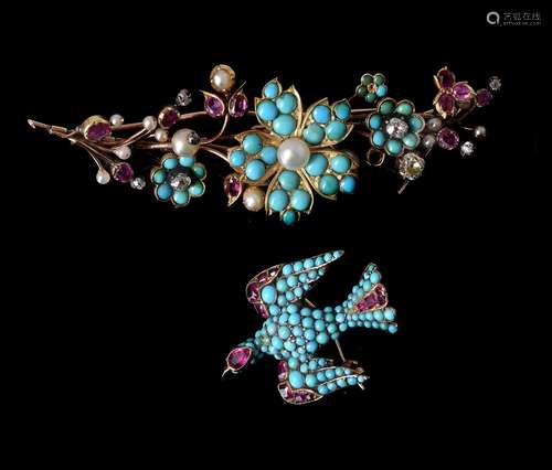 A mid 19th century turquoise and ruby St Esprit brooch