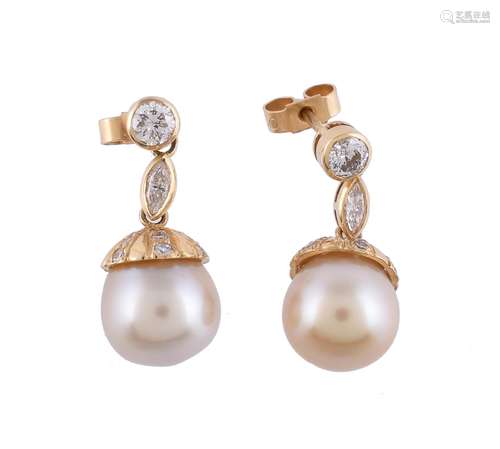 A pair of South Sea cultured pearl and diamond earrings