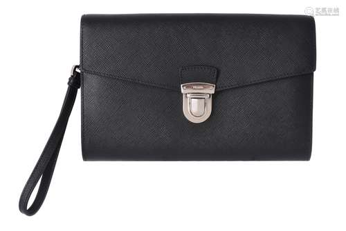 Prada, a saffiano black leather clutch bag