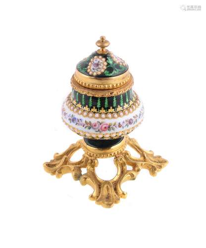 A jewelled enamel and gilt metal inkwell