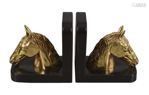 Asprey, a pair of black leather bookends