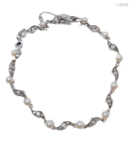 An early 20th century pearl and diamond bracelet