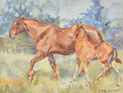 Sir Alfred Munnings (British 1878-1959), Mare and foal