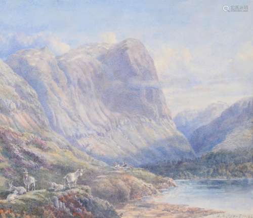 Aaron Edwin Penley (British 1807-1870) , Goats on a mountain pass