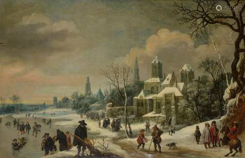 Circle of Nicolaes Molenaer (Flemish 1630-1676) , Winter landscape with frozen lake