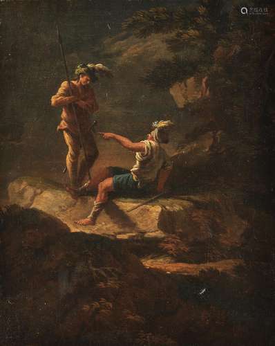 Italian School (18th century) , Two figures in a rocky landscape