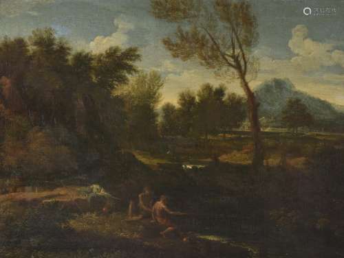 Follower of Gaspar Dughet, Fishermen in a river landscape