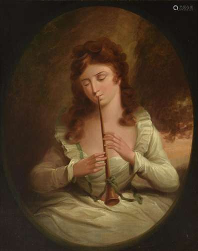 English School (Circa 1800) , Girl playing the lute; Young man leaning against a tree