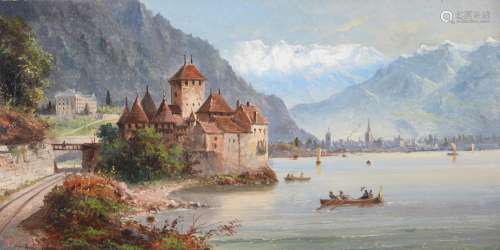 Felice Auguste Rezia (Italian 1835-1907) , View of Chateau de Chillon, Lake Geneva