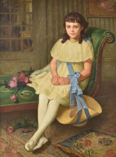 Pierre Bonnaud (French 1865-1930), Portrait of a young girl seated