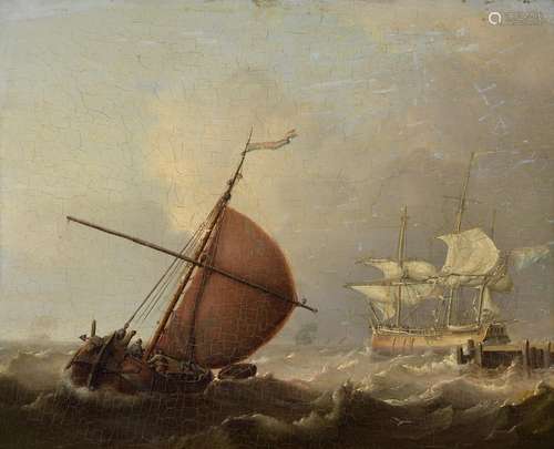 Attributed to Charles Martin Powell (British 1775-1824), Shipping in rough seas