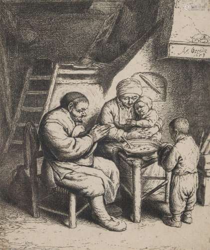 Adriaen Jansz Van Ostade (Dutch 1610 - 1685), Das Tischgebet (Bartsch 34)