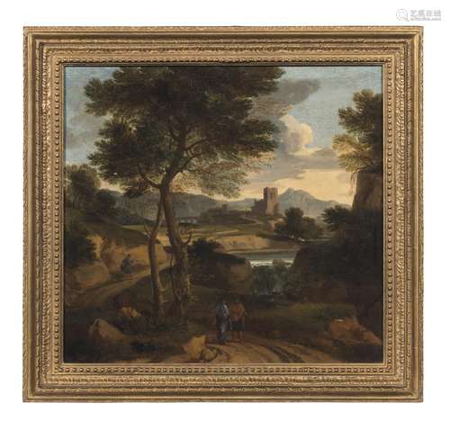 Circle of Francisque Millet (Flemish 1642-1679), A classical rocky landscape with figures on a path