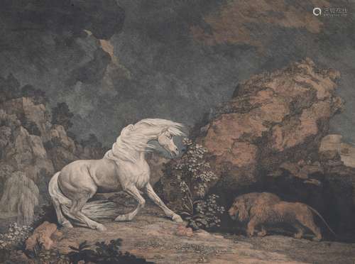 George Stubbs (British 1724-1806), A horse affrighted by a lion