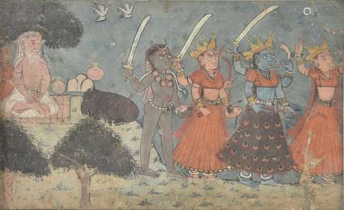 Three goddesses with Siva and a holy man