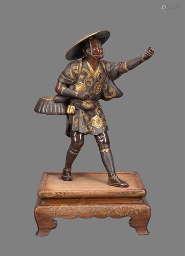 Miya-O Eisuke: A Parcel Gilt Bronze Figure of a Bird-Catcher