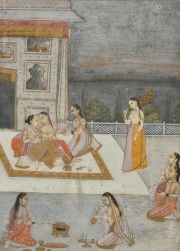 A lady on a terrace with her companions