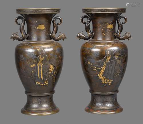 A Pair of Inlaid Bronze Vases