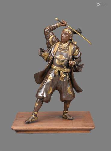 GYOKKO: A Japanese Parcel Gilt Bronze Figure of a Samurai Warrior